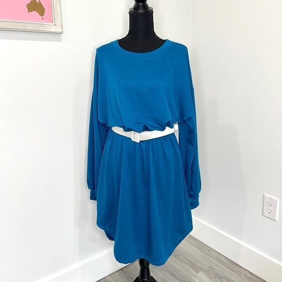 Tash & Sophie Blue Peacock Belted Dress - Picture 1 of 9